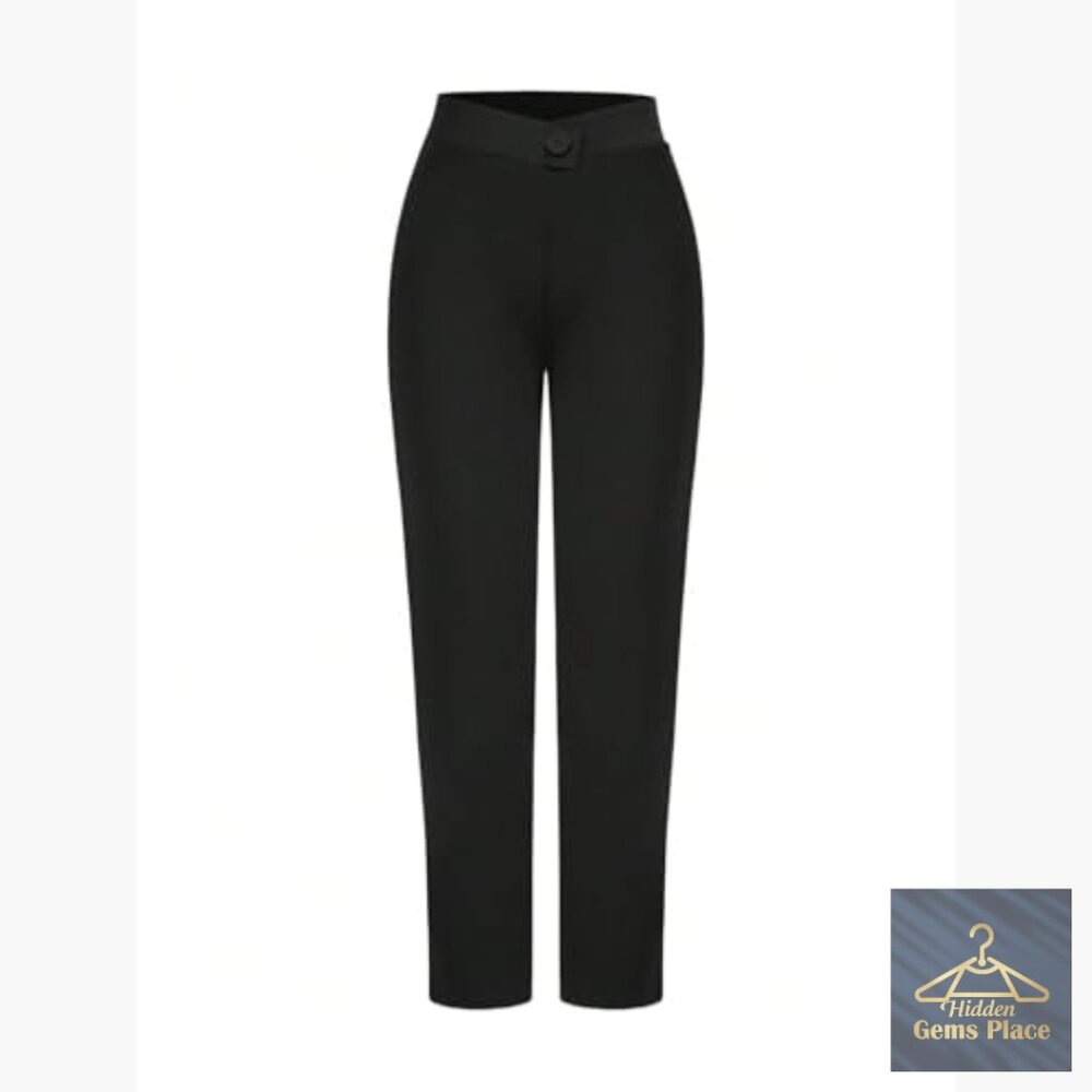High Waisted Cropped Dress Pants Skinny Trousers Business Casual Office Wear - Picture 3 of 5